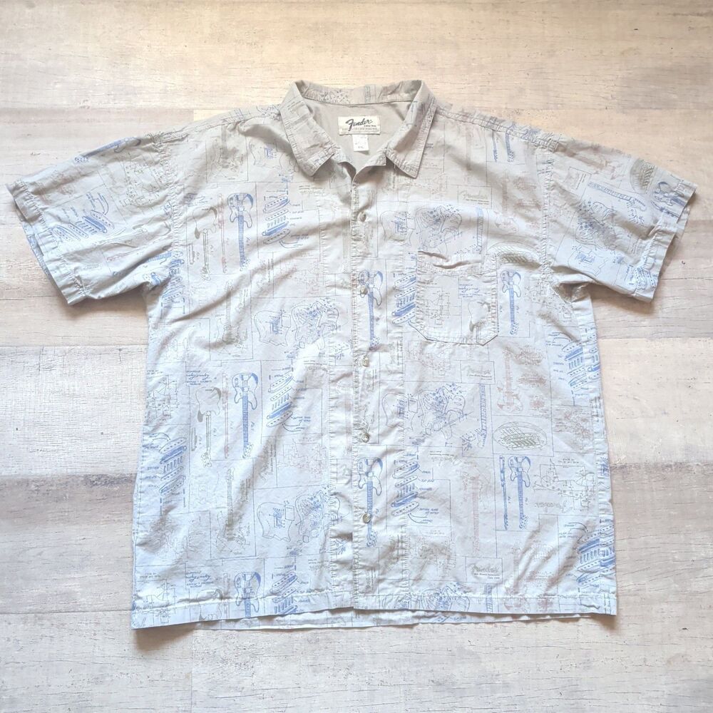 Fender Guitar Button Down Short Sleeve Shirt Stratocaster Musician Men's XXL